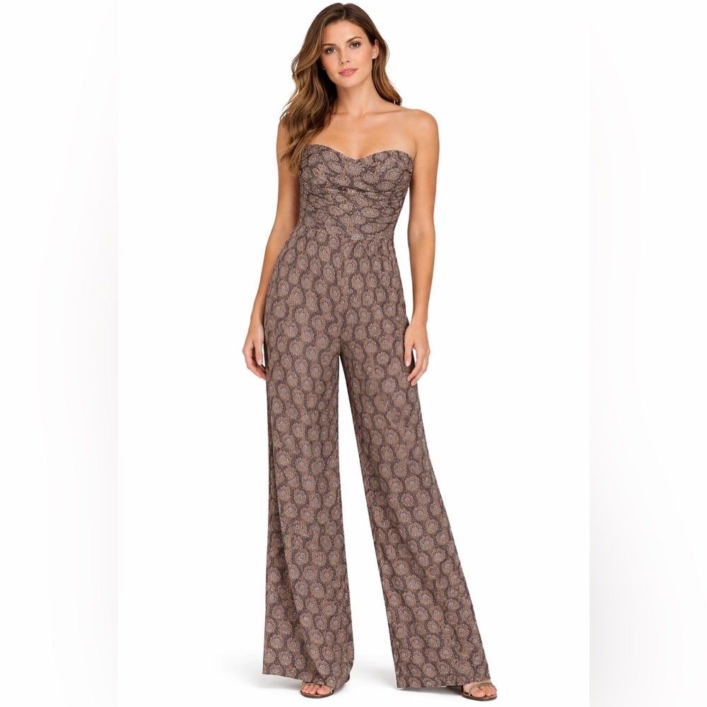 ZARA Strapless Tropical Brown Jumpsuit